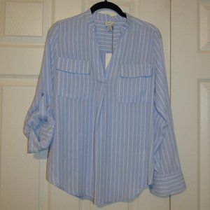 NWT A New Day XS Blue/White Striped V-Neck with Pockets Top